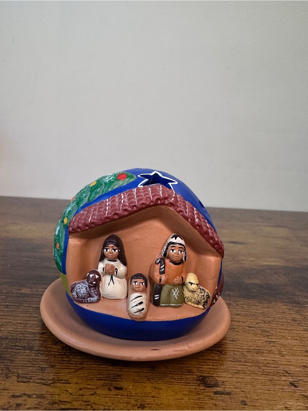 Peruvian Clay Nativity Scene Candle Holder Terracotta Dome Folk Art Christmas